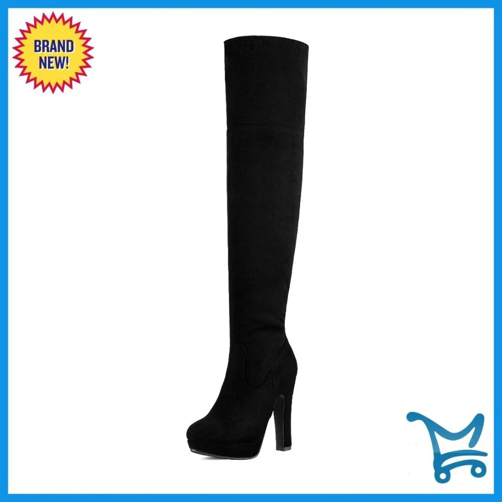 Women's Chunky Thigh High Over The Knee Heel Boots Platform